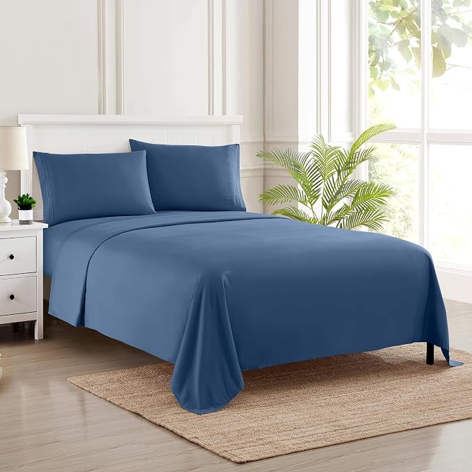 Twin Sheets - Breathable Luxury Sheets with Full Elastic & Secure Corner Straps Built In - 1800 Supreme Collection Extra Soft Deep Pocket Bedding Set, Sheet Set, EXTRA DEEP pocket - Twin, Denim