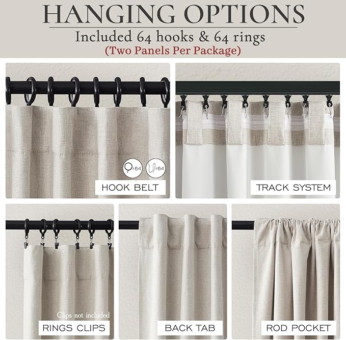 Blackout Curtains 100 Inches Extra Wide Natural Linen Curtains 84 Inch Length for Living Room, Pleated Farmhouse Bedroom Thermal Drapes for Winter Thick Window Energy Efficient 100"W x 84"L 2 Panels