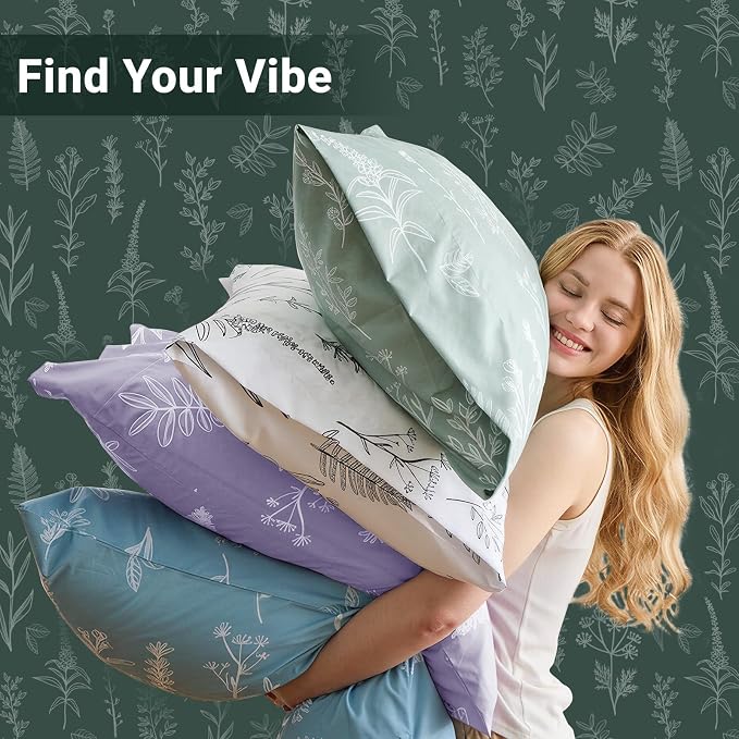 MUXHOMO Duvet Cover Queen Size, Reversible Floral Forest Green Duvet Cover Set with Zipper Closure, 3 Pieces Botanical Patterns Soft Microfiber Bedding Set with 4 Ties (90"x90", 2 Pillow Cases)