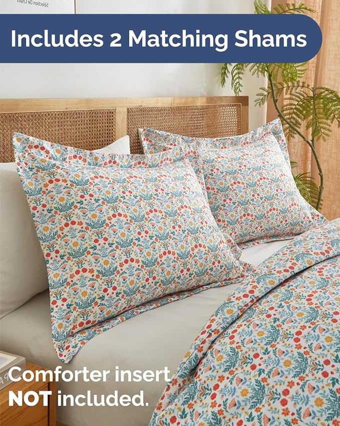 Duvet Cover Full Size - Floral Duvet Cover - 3 Piece - Amalfi Blooms | Soft Floral Duvet Cover 80 x 90 with 2 Pillow Shams, Zipper Closures & Ties, Floral Bedding for Women, Men, Kids & Teens