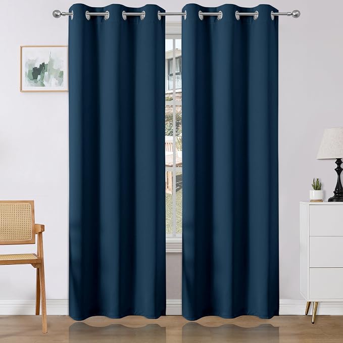 Joydeco Blackout Curtains 90 Inches Long 2 Panels Set, Thermal Insulated Long Curtains& Drapes 2 Burg, Room Darkening Drapes for Bedroom Living Room (Navy Blue, W37 x L90 Inch)
