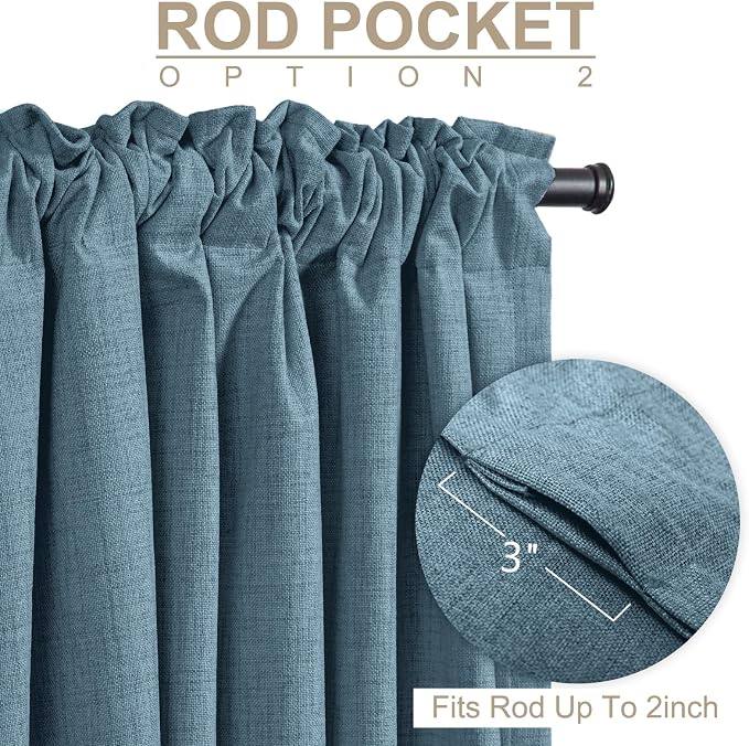 Faux Linen Total Blackout Curtains for Bedroom 102 Inches Long, Stone Blue | 100% Blackout Shield, Back Tab/Rod Pocket Living Room Drapes, Thermal Insulated Blackout Curtains 2 Panels Set, 50"W x 102"L