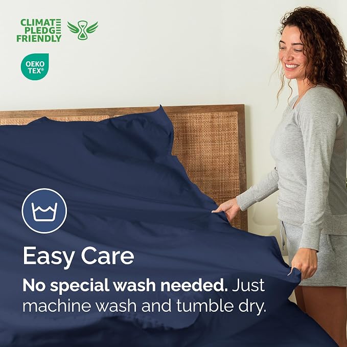 Full Flat Sheet - Single Top Flat Sheet Only - Soft & Cooling - Navy Blue | Hotel Luxury Top Flat Sheet Only, Ultra-Soft, Breathable & Cooling, Fade & Wrinkle Free, Easy-Care, Stain & Shrink Resistant