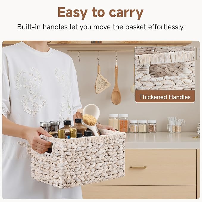 StorageWorks Wicker Storage Baskets for Shelves,White Wicker Baskets,2-Pack | Water Hyacinth Pantry Baskets, Wicker Storage Baskets for Organizing, Pantry Organizers and Storage,White Baskets for Storage