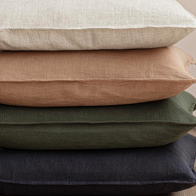 Foindtower Linen Solid Decorative Throw Pillow Cover 20x20 Inch Dark Green | Pack of 2 Boho Farmhouse Pillowcase,Accent Neutral Cushion Covers,Morden Home Decor for Chair Couch Sofa Bedroom Living Room