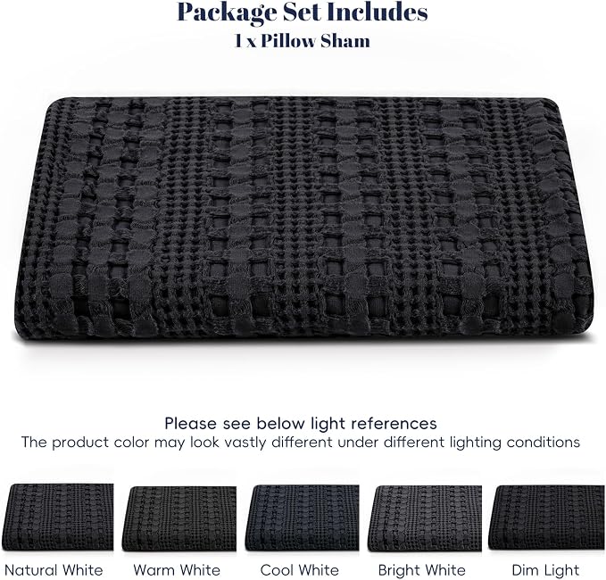 PHF 100% Cotton Waffle Body Pillowcase with Zipper, 1 Pack 20" x 54" Soft Skin-Friendly Pillow Sham, No Filling, Aesthetic Woven and Breathable Waffle Weave Body Pillow Cover for Bed, Black
