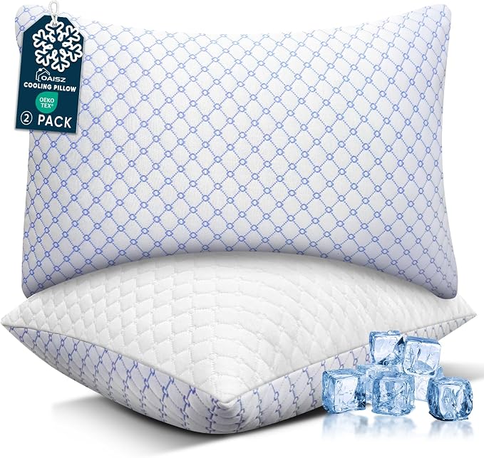 OAISZ Cooling Pillow Standard Size, Shredded Memory Foam Bed Pillows | Adjustable Shredded Memory Foam Pillows, Cooling Bed Pillows for Side, Back and Stomach Sleepers, RemovableWashable Covers