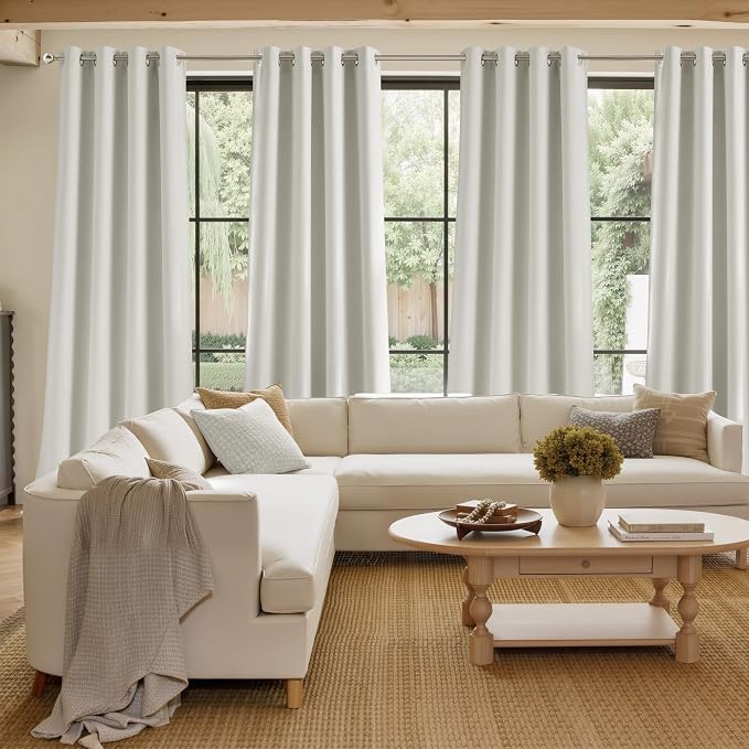 NICETOWN Short Faux Linen Natural Blackout Curtains 63 inches Long | For Kitchen, Privacy, for Living Room, Modern Farmhouse Style, Easy Care, Grommet Top, 2 Panels, W42 by L63