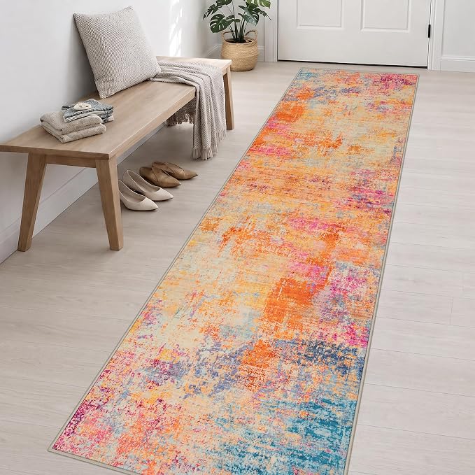2.6x14 Washable Runner Rug:Modern Abstract Soft Carpet Galaxy Haze | For Hallway, Bedroom, Kitchen, Laundry, Bathroom,Door Mat,Modern Abstract,Machine washable,Non-Slip,Stain Resistant,Indoor