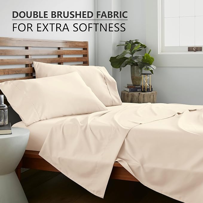American Home Collection Queen Sheet Set - Ultra-Soft Microfiber 15-Inch Deep Pocket - Wrinkle Free and Fade Resistant (Ivory)