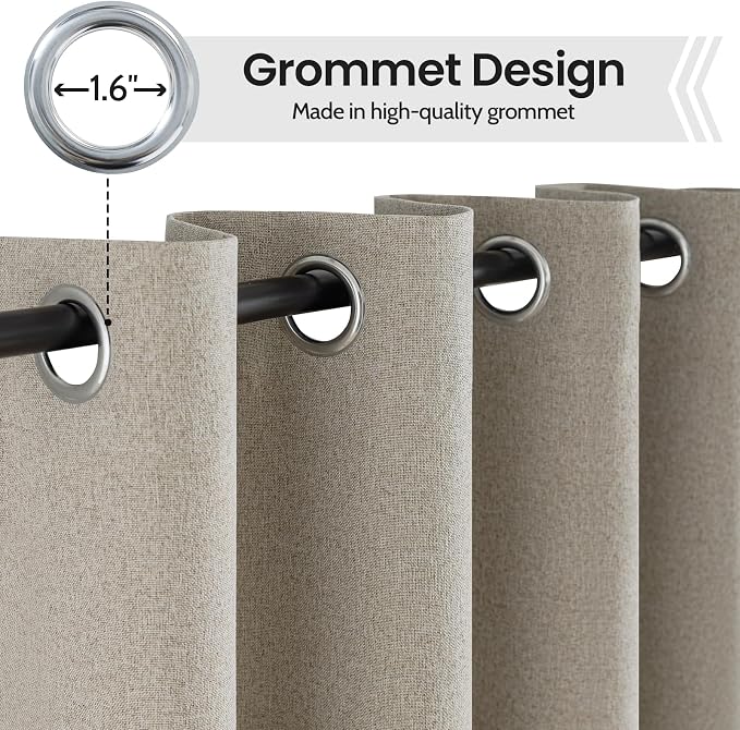 COSVIYA 100% Blackout Natural Linen Curtains & Drapes 84 Inch Length | Light Blocking Full Room Darkening Grommet Insulated Thermal Window Panels for Bedroom/Living Room,52x84 inches,2 Panels