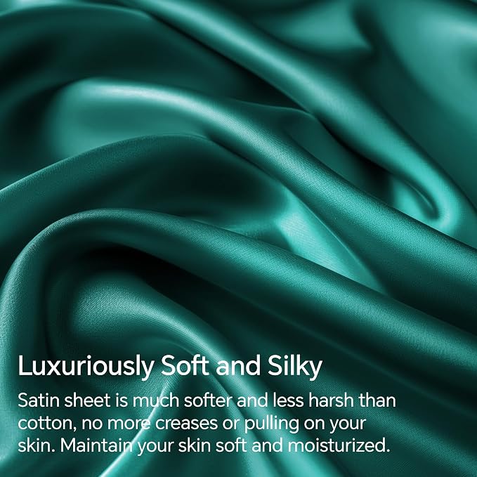 BEDELITE Satin Sheets Queen Size Bed Set, Teal, 4 Pieces | Luxury Silky Bed Sheets, 15 Inch Deep Pocket, Similar to Silk, Soft and Cooling, Reduces Friction, Gentle on Hair and Skin