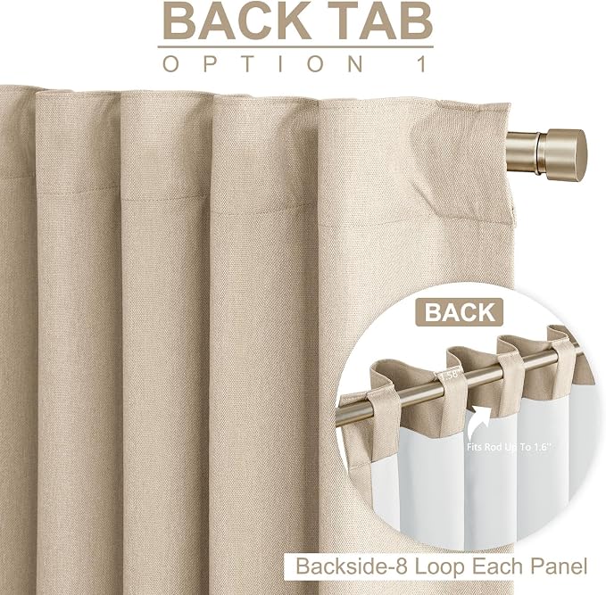 Faux Linen Total Blackout Curtains for Bedroom 90 Inch Long Natural Flax | 100% Blackout Shield, Back Tab/Rod Pocket Living Room Drapes, Thermal Insulated Blackout Curtains 2 Panels Set, 50"W x 90"L