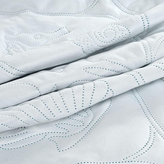 Legacy Decor 3 PCS Shell & Seahorse Reversible All Season Bedspread Quilt Coverlet Oversize, Blue Color, King Size