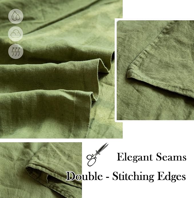 Simple&Opulence 100% Washed Linen Euro Shams 26'' x 26'' Pack of 2, Basic Style Solid Color Natural Flax Farmhouse Decorative Square Throw Pillow Covers for Bed Couch Sofa - Olive Green