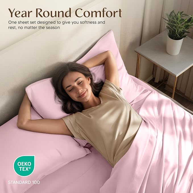 Full Sheets Set, 4 Pieces 16" Deep Pocket Hotel Luxury Sheets, Crystal Pink | Extra Soft Bedsheet Set, Comfy & Breathable Cooling Sheets, Wrinkle & Fade Resistant, Fitted Sheet, Flat Sheet, 2 Pillowcases