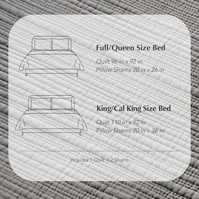 EVERGRACEHOME Cotton Sateen Channel Quilt Set, King Size, Fog Gray | 100% Cotton, Pre-Washed Soft Coverlet Bedspread, 3-Piece Refined Channel Stitch Bedding Set for All Season, 2 Pillow Shams