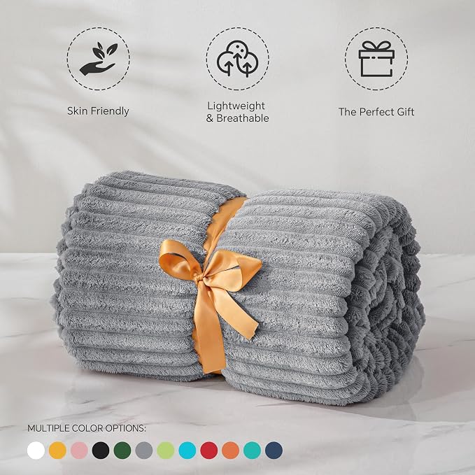 BEDELITE 3D Ribbed Jacquard Grey Fleece Twin Blanket for Bed, 60x80 Inch | Soft Warm Decorative Fluffy Blanket, Cozy Plush Lightweight Fuzzy Throw Blanket for Couch Sofa Room Decor, Gift for Women