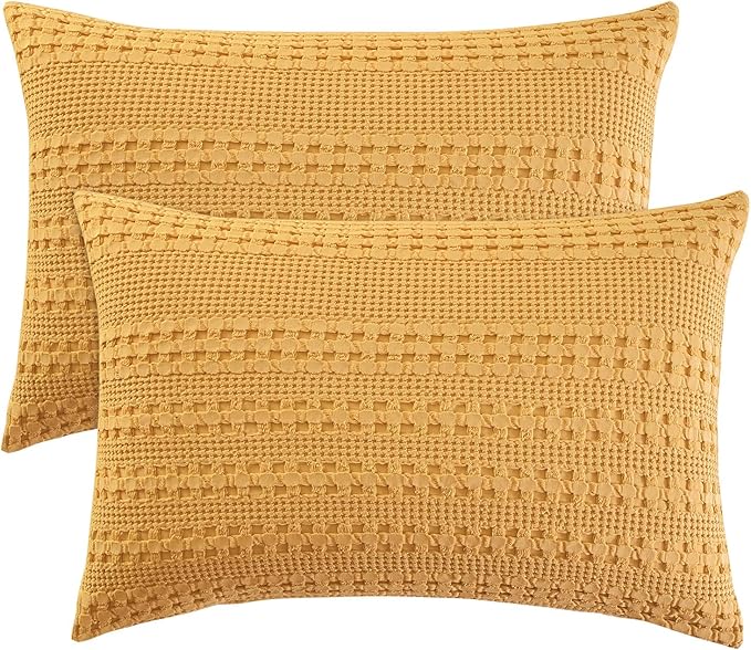 PHF 100% Cotton Waffle Pillow Shams King Size, 2 Pack 20" x 36" Soft Skin-Friendly Pillowcases, No Filling, Aesthetic Woven and Breathable Waffle Weave Pillow Case Covers for Bed, Pumpkin Orange