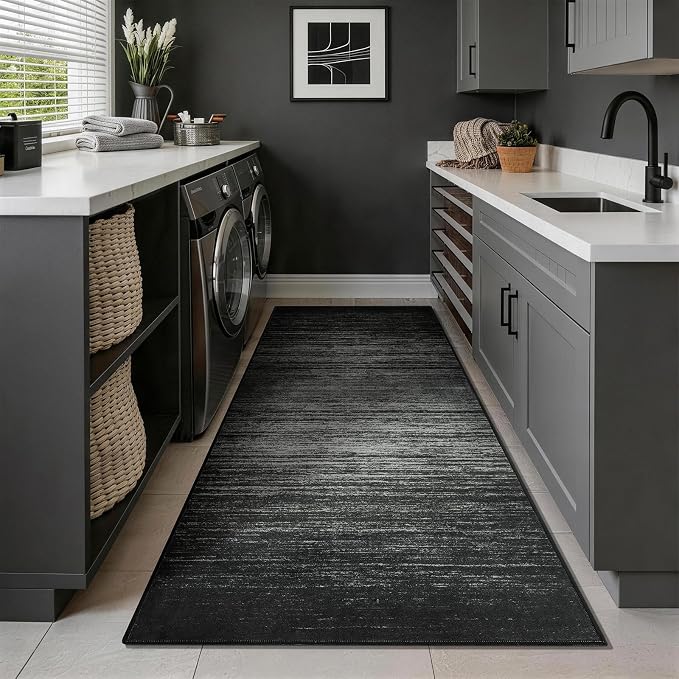 LIANLAM 2x6 Silver Infused Self-Cleaning Runner Rug for Hallway(2x6,Black) | NASA-inspired silver infused fabric washable rug,long-lasting surface freshness, low-pile minimalist versatile home decor