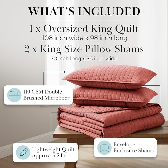 Southshore Fine Living, Inc. Oversized King Quilt Bedding Set with 2 Pillow Shams, Marsala Coverlet, King Size/California Bedspread, Soft Microfiber Bedding, Easy Care, Machine Washable, Marsala
