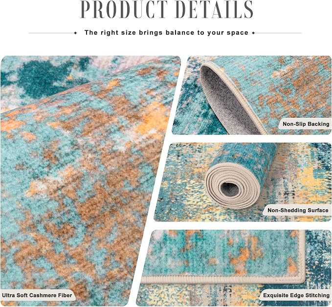 Area Rug Living Room: 5x5 Modern Washable Soft Carpet Rosy Haze | For Bedroom Dining Room Farmhouse Nursery Hallway Office,Modern Abstract,Machine washable,Non-Slip,Stain Resistant,Indoor