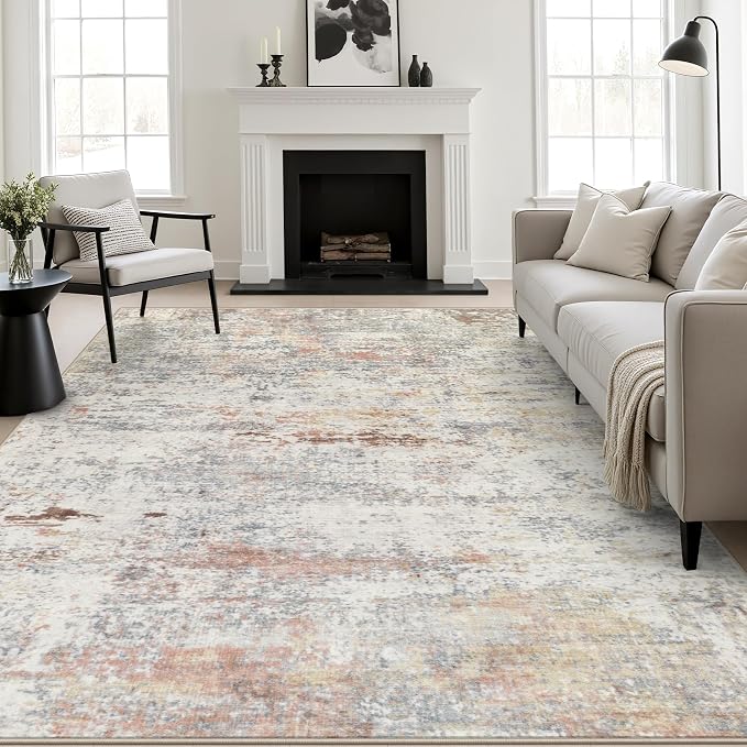 9x12 Area Rug Living Room: Modern Washable Indoor Soft Carpet Taupe | For Bedroom Dining Room Farmhouse Nursery Hallway Office,Modern Abstract,Machine washable,Non-Slip,Stain Resistant,Indoor