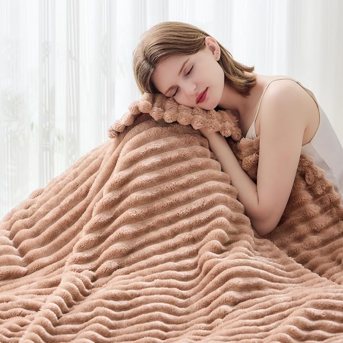 NEWCOSPLAY Fleece Ribbed Cozy Queen Blanket for Couch, Taupe, 90"x90" | Premium Silky Flannel Blanket, Soft Lightweight Fluffy Throw Blanket for Bed Sofa Decor, Gift for All Season Use