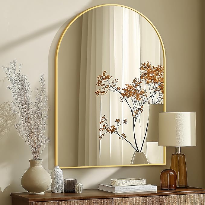 Arched Bathroom Mirror for Wall, 40" x 28" Metal Frame Vanity Mirror, Gold | Aluminium Alloy Frame, HD Shatterproof Glass, for Bathroom Over Sink , Entryway, Bedroom, Living Room