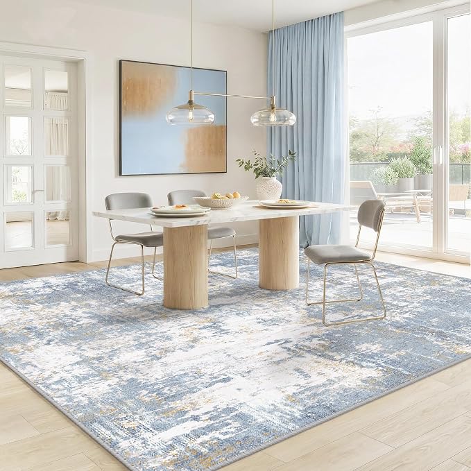 RELEANY Washable 8'x10' Abstract Area Rug for Living Room Light Blue | Carpet for Bedroom, Kitchen, Office, Hallway and Entryway, Printed Pattern, Non‑Slip, Soft, Stain‑Resistant, Easy to Clean