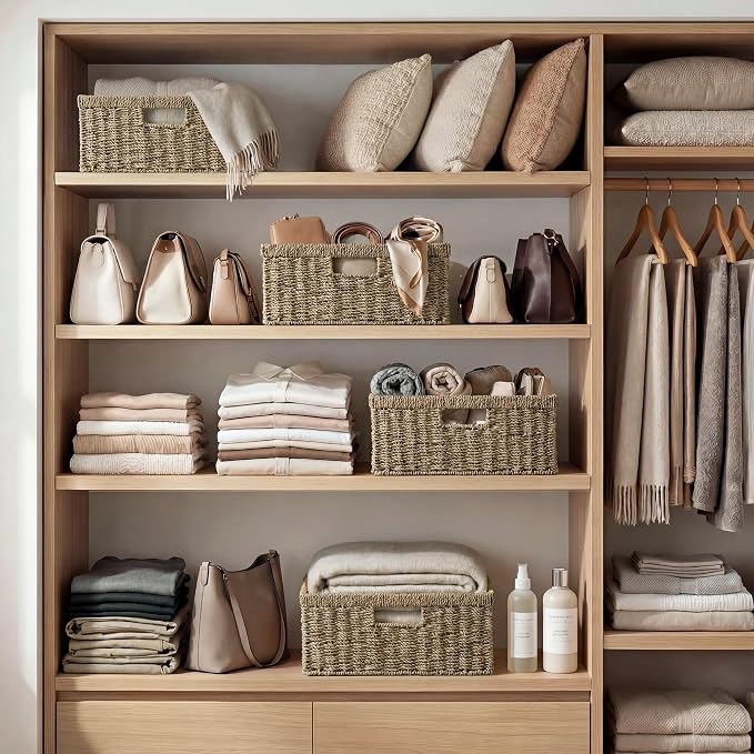 StorageWorks Wicker Storage Baskets for Shelves, Seagrass Basket, 1-Pack | Large Wicker Baskets for Organizing, Seagrass Storage Baskets, Seagrass Baskets for Storage, Woven Basket for Storage