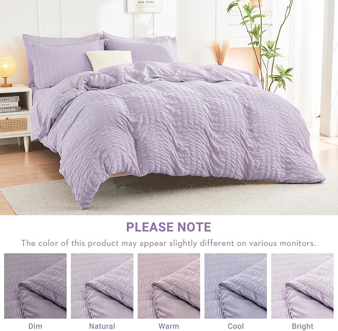 HYMOKEGE Lavender Full Size Comforter Sets Seersucker 7 Pieces, All Season Luxury Bed in a Bag for Bedroom, Bedding Set with Comforters, Sheets, Pillowcases & Shams
