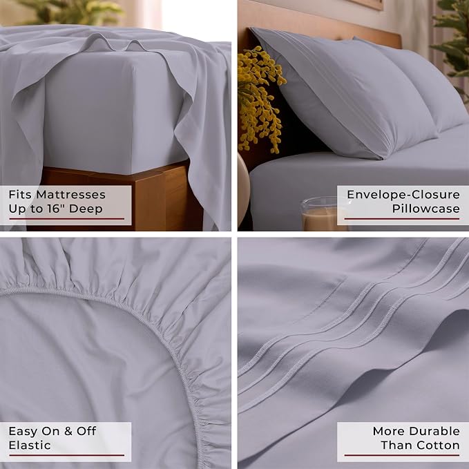 Mellanni Iconic 3-Piece, Ultra Soft Sheet Set (Twin, Lavender) | 10M+ Sleepers. Lab-tested: Sleeps Cool, Stays Bright, Strong, Smooth. Good Housekeeping Best Bedding, 7 yrs running.