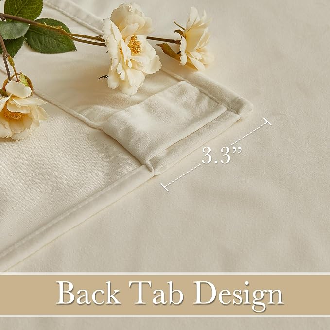RYB HOME Beige Velvet Curtains 92 inches for Bedroom Living Room Farmhouse | Thermal Insulated, Privacy UV Block, Energy Saving, Luxury Window Decor for Dining Room Sliding Door, W52 x L92, 2 Panels