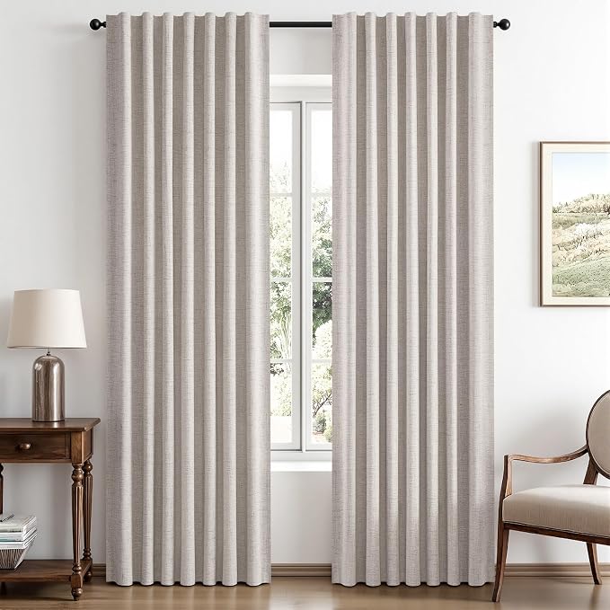 MIULEE 100% Blackout Linen Curtains for Bedroom 42 x 84 Inch Ivory 2 Panels | Thermal Insulated, Room Darkening Drapes for Living Room, Back Tab Rod Pocket Pinch Pleated, Solid Luxury Decor