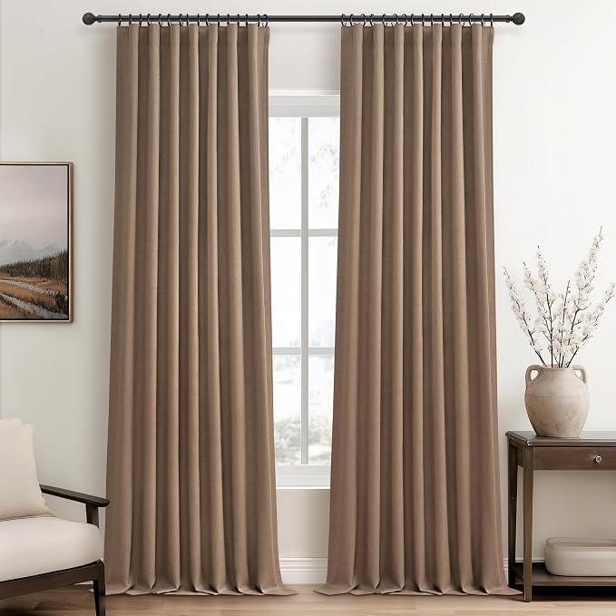 RustBrown Black Out 108 Inch Long Boho Curtains 2 Panel Set, Farmhouse Curtains for Living Room Darkening/Thermal/Noise Reduction Textured Flax Linen Drape 8ft Hook&Ring Included Chocolate 50"Wx108" L