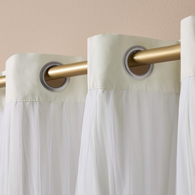 TOWN & COUNTRY LUXE Talia Double Layer Indoor Curtains, Sheer and Room Darkening Blackout, Grommet Top, Energy Efficient, 2-Pack Set, 52"x108", Vanilla