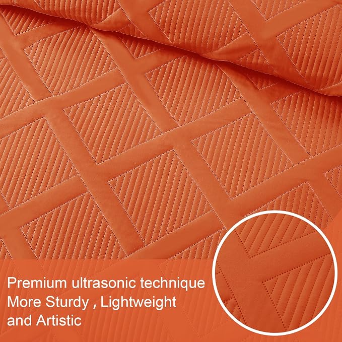 Exclusivo Mezcla Quilt King Size, Burnt Orange | Soft Bedspreads with 2 Pillow Shams, Modern Striped Pattern, Lightweight Bedding Set Coverlets for All Seasons, 104x96 Inch