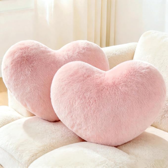 2PCS Throw Pillows Heart Pillow Home Decor Decorative Couch Pillows Bed Pillows Outdoor Pillows Valentine Gifts,Pink 13"*19"
