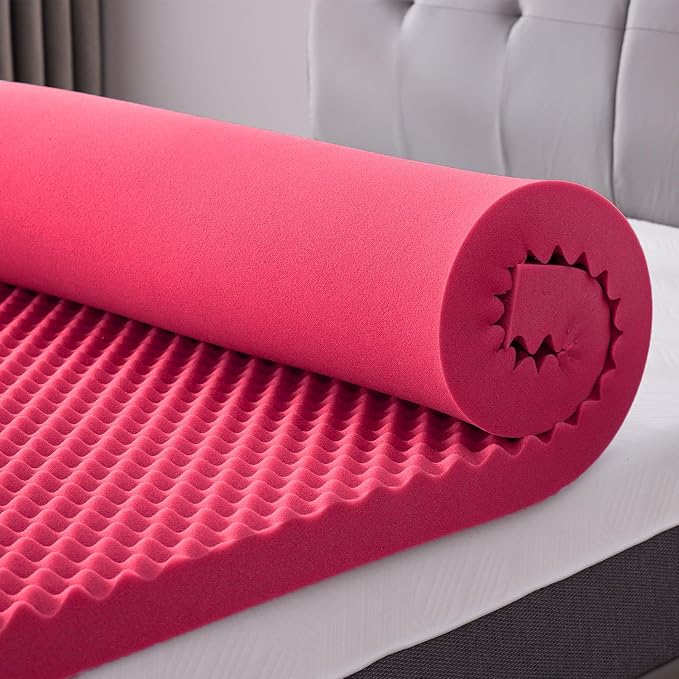 SINWEEK 2 Inch Egg Crate Memory Foam Mattress Topper Twin XL, Twin Extra Long Mattress Pads for College Dorm Room, Pressure Relieve CertiPUR-US Certified,39x80 Inches, Pink