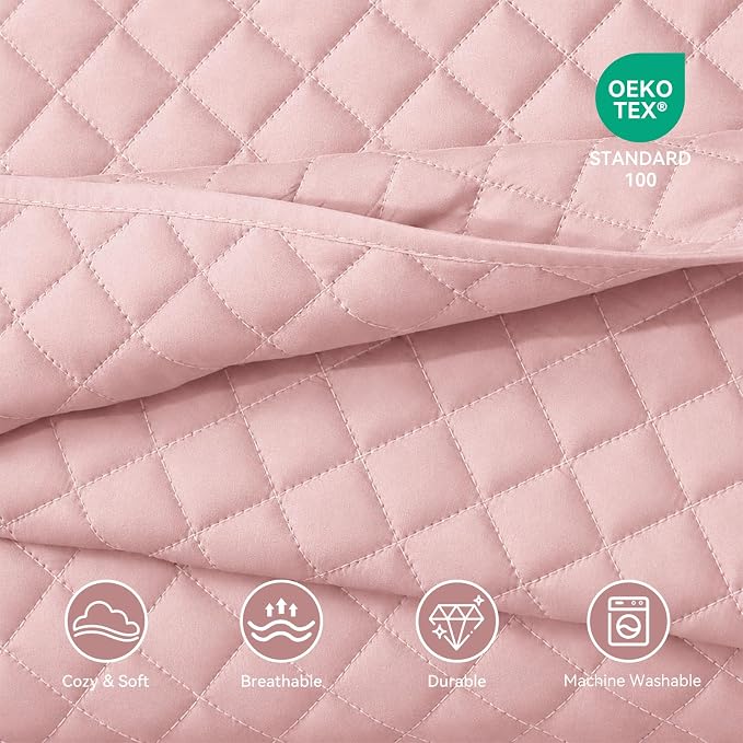 SunStyle Home Queen Quilt Bedding Set, Lightweight Summer Bedspreads,Pink | Soft Coverlet With 2 Pillow Shams,Morden Style Quilts for All Season, Suitable for Bed,Couch,Bedroom,Guest Room,90"X96"