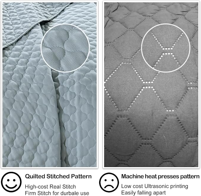 HORIMOTE HOME Quilt Queen Size Chambray Blue, Lightweight Quilts for Summer Ultra-Soft Microfiber Modern Style Quilted Clouds Pattern Bedspread Quit Set 3 Pieces(1 Quilt and 2 Pillow Shams)