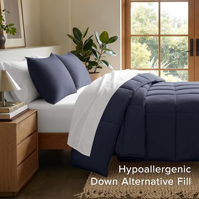 Bare Home Comforter Set (King/Cal King, Midnight Blue) | 1800 Ultra-Soft, All-Season, Breathable, Hypoallergenic, Premium 1800, Warm, Cozy