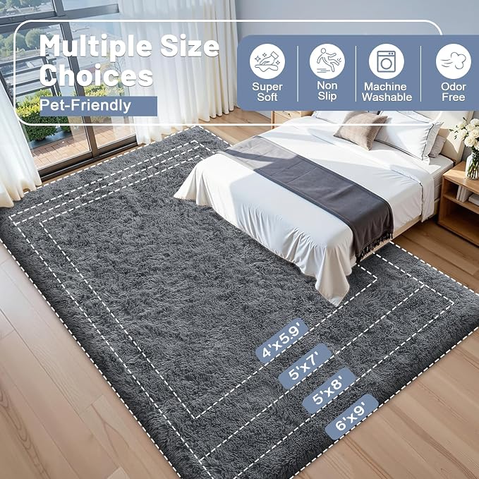 OLANLY 3x8 Machine Washable Runner Rugs for Hallway, Soft Fluffy Shaggy Bedside Rugs for Bedroom, Living Room, Indoor Floor Carpet for Kids Girls and Boys, Nursery Rooms, Home Decor Aesthetic, Grey