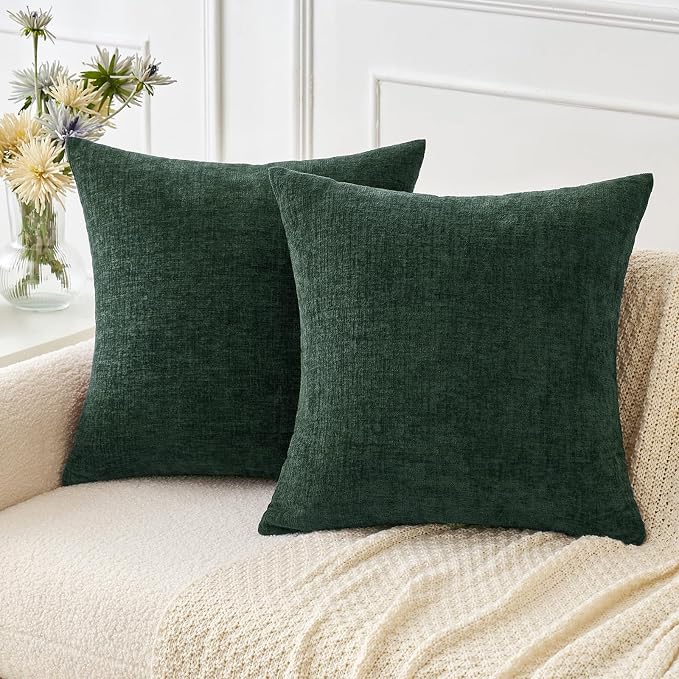 MIULEE Soft Chenille Throw Pillow Covers Green 16x16 Inch Pack of 2 | Modern Home Decor, Classic Decorative Pillows, Solid Dyed Cases, Boho Couch Cushion Covers for Sofa Bed Living Room