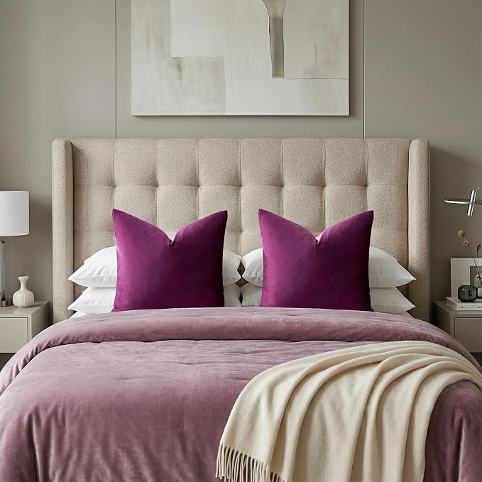 GIGIZAZA Velvet Pillow Covers 20x20 Decorative Pillows Pack of 2 Purple | Throw Pillows for Couch Sofa,280gsm Soft Textured Fabric,Luxury Modern Square Pillowcases,Home Decor Cushion Covers