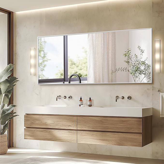 Full Length Floor Mirror 70"x24", Large Standing Body Mirror, Silver | Built-in Stand, HD Shatterproof Glass, Aluminum Alloy Frame, Wall Mounted or Standing, for Bedroom, Living Room and Bathroom
