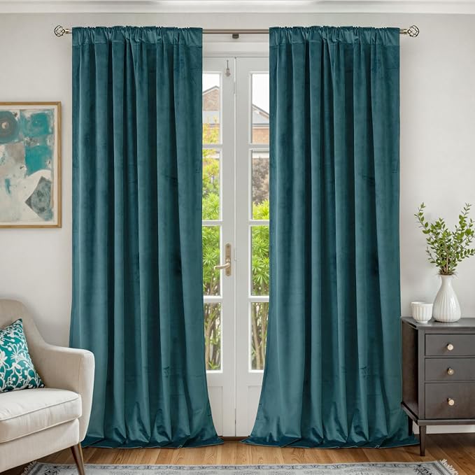 BGment Teal Velvet Curtains 120 Inches Long for Living Room, 2 Panels | Luxury Privacy Window Treatment Drapes, Super Soft, Thermal Insulated, Room Darkening, Back Tab Rod Pocket, 52 x 120 Inch