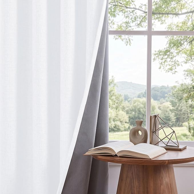 Deconovo 100% Blackout Curtains for Bedroom, Linen Textured Thermal Insulated Drapes with 20 Clip Rings, Noise Reducing Curtains for Nursery, Set of 2, White, 100" W x 96" L (Pack of 1)