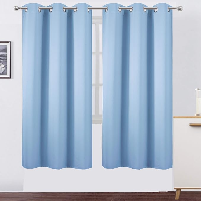 Sky Blue Thermal Blackout Curtains/42 x 72 Inch/Set of 2 Panels Room Darkening Curtains for Bedroom